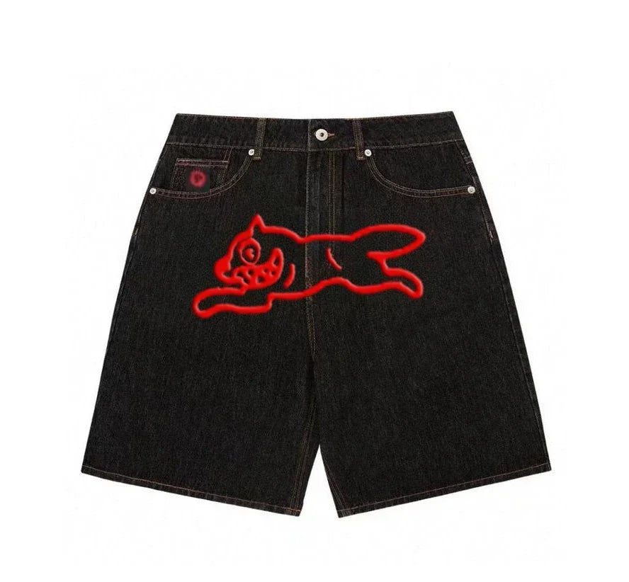 Y2K Hip-Hop Printed Denim Shorts – Harajuku Gothic Streetwear