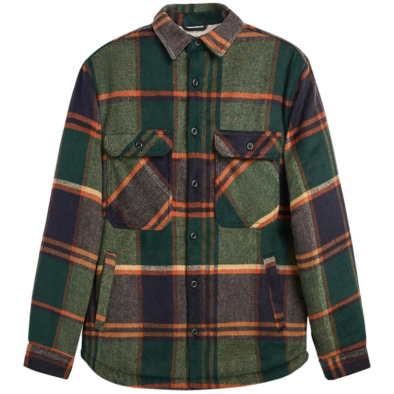 Men’s Plaid Fleece-Lined Shirt Jacket – Thick Casual Winter Outerwear
