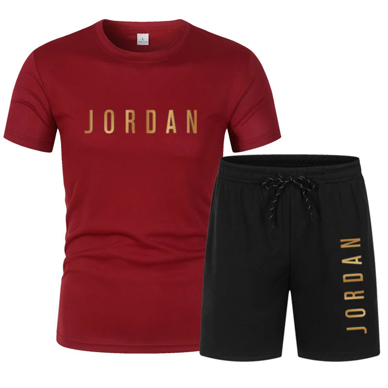 Summer Youth Men's Short sleeved T-shirt+Shorts Casual Sports Two Piece Set