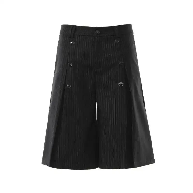 PFHQ Men’s Pinstripe Pleated Shorts – Double-Button A-Line Mid-Length Pants | American Retro Streetwear