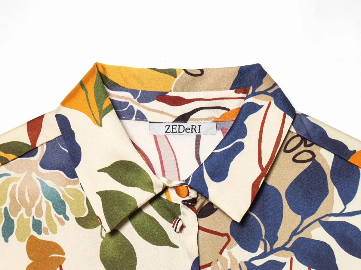 Women’s Printed Turn-Down Collar Blouse – Loose Fit Single-Breasted Shirt for Spring/Summer