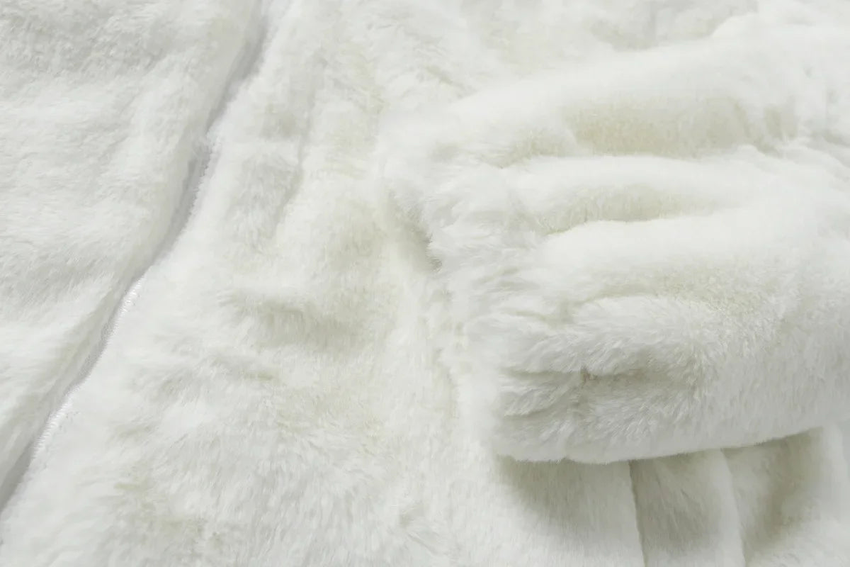 Men Rabbit Fur Jacket Coats Hip Hop Cross Letters Winter Fleece Jacket Streetwear Casual Harajuku Coat Zip Up Fashion Outerwear