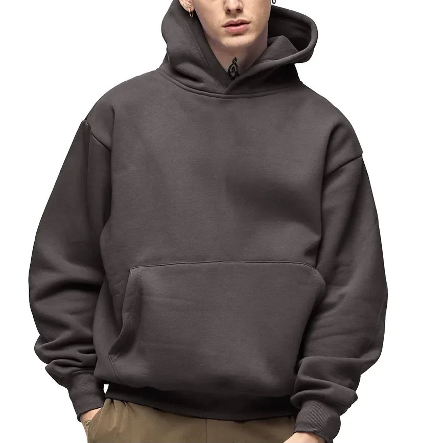 Men's 500 GSM Heavyweight Cotton Hoodie – Solid Color Casual Winter Sweatshirt