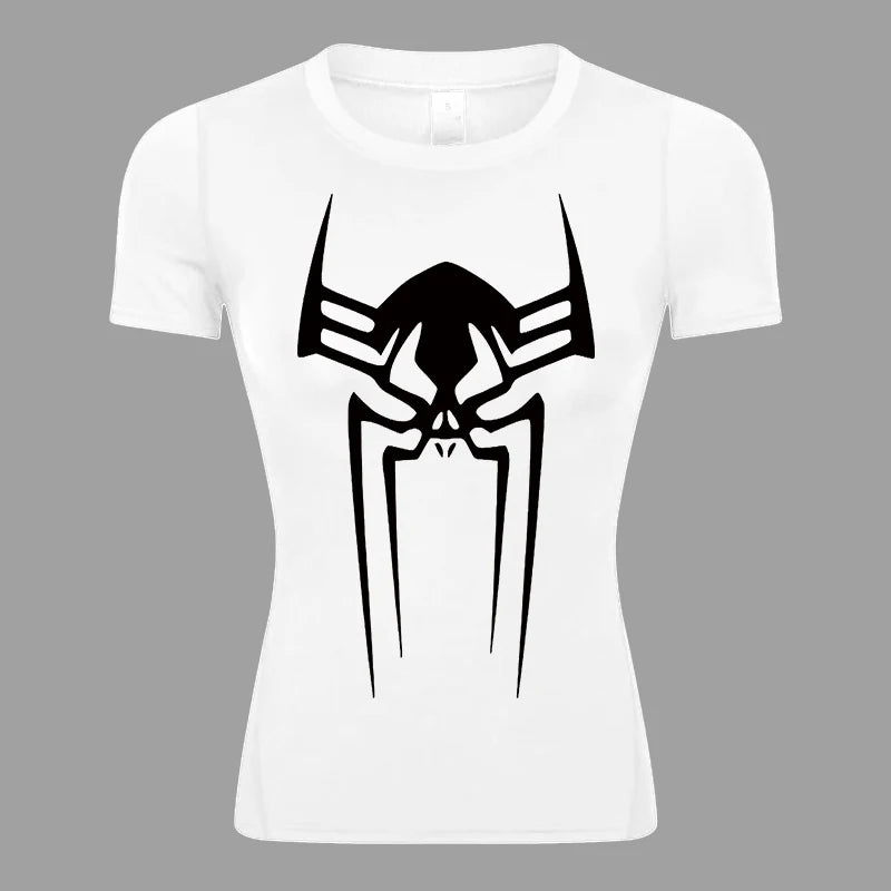 Women’s Spider Print Compression Shirt – Short Sleeve Athletic Top for Running, Gym & Yoga