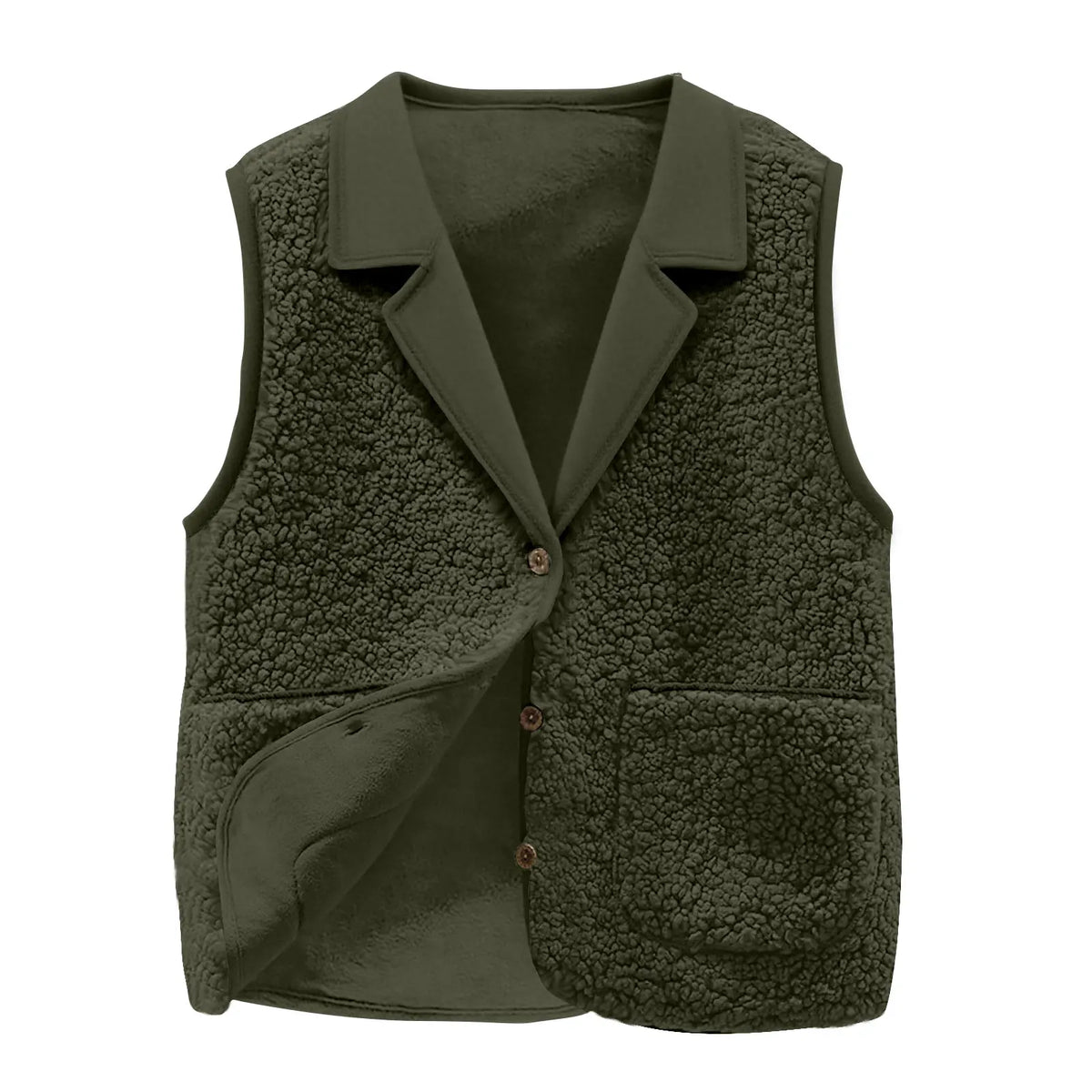 Women’s Sherpa Fleece Vest – Warm Lapel Collar Button-Front Sleeveless Jacket with Pockets
