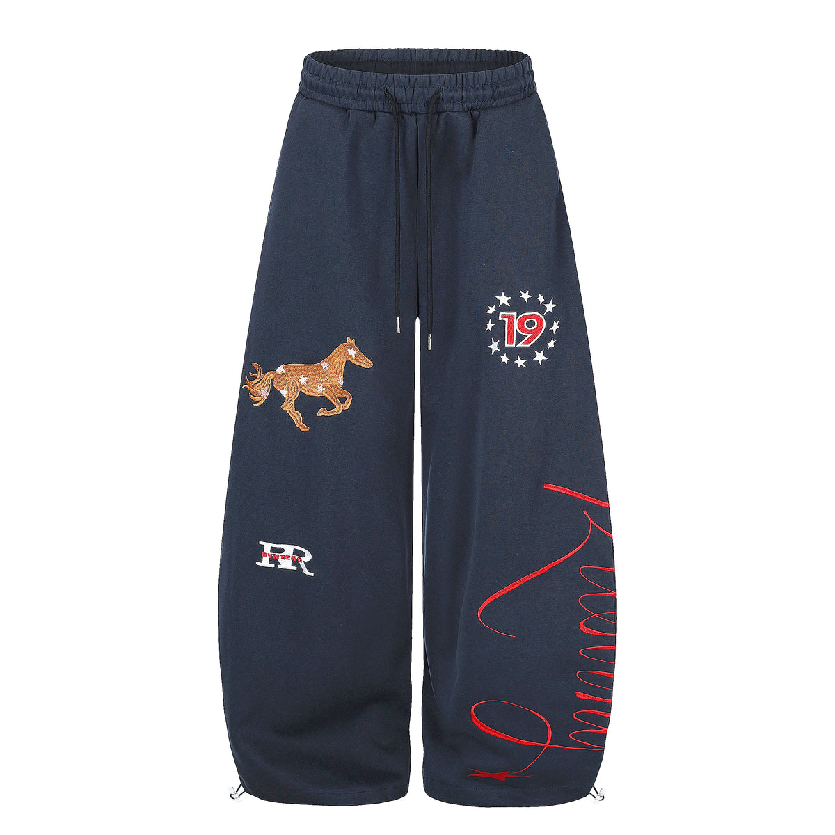 Women’s Retro American Embroidered Sweatpants – Wide-Leg Drawstring Trousers | Casual Streetwear Style
