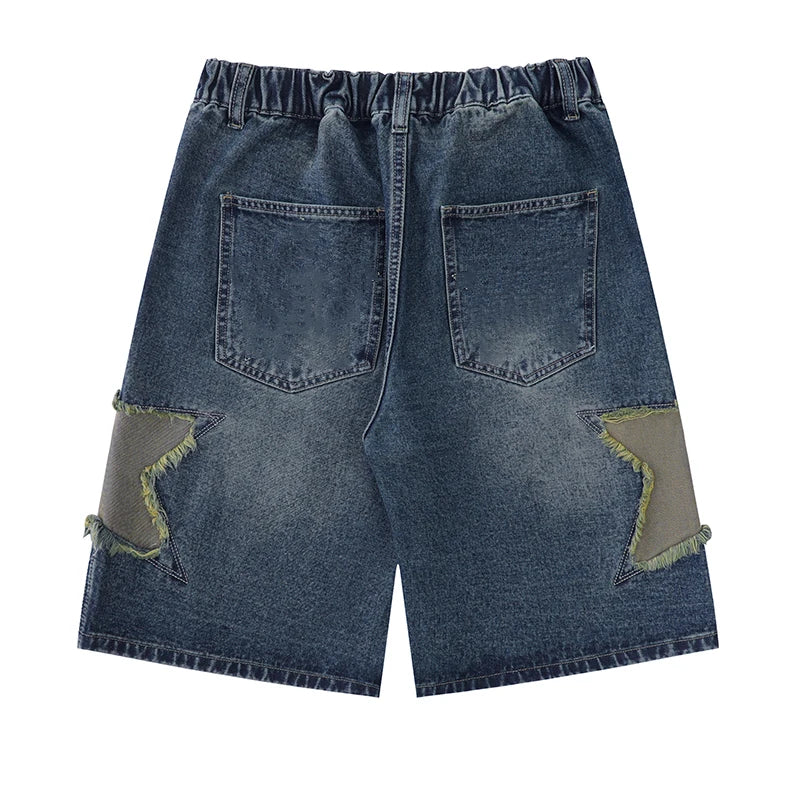 Women’s High-Waist Star Patch Denim Shorts – Loose Wide-Leg Boyfriend Jorts | Summer Casual