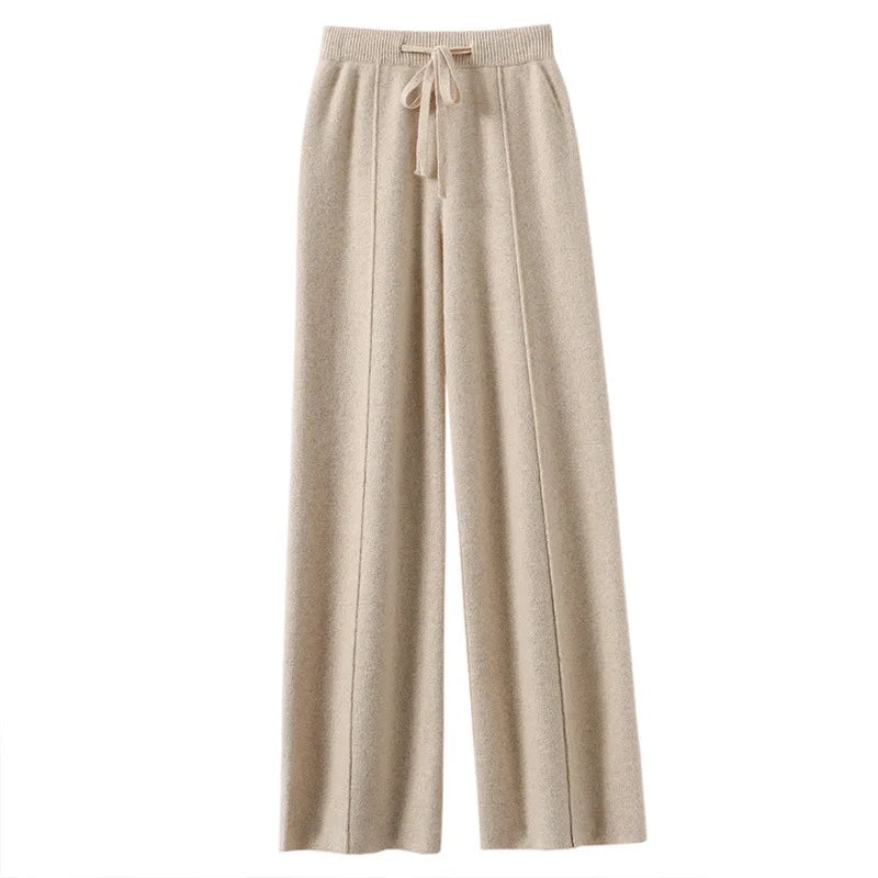 Women’s High-Waisted Wide Leg Pants – Warm Knit Loose Fit Casual Trousers