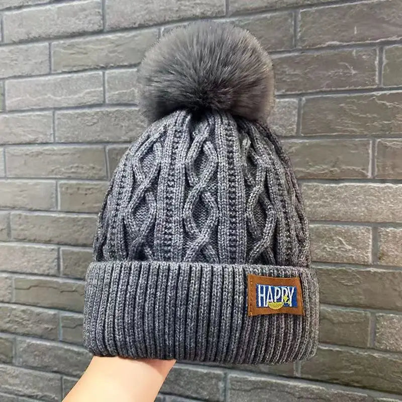Women’s Winter Fleece-Lined Beanie – Thick Cable Knit Hat with Faux Fur Pom Pom, Warm Cold-Weather Cap