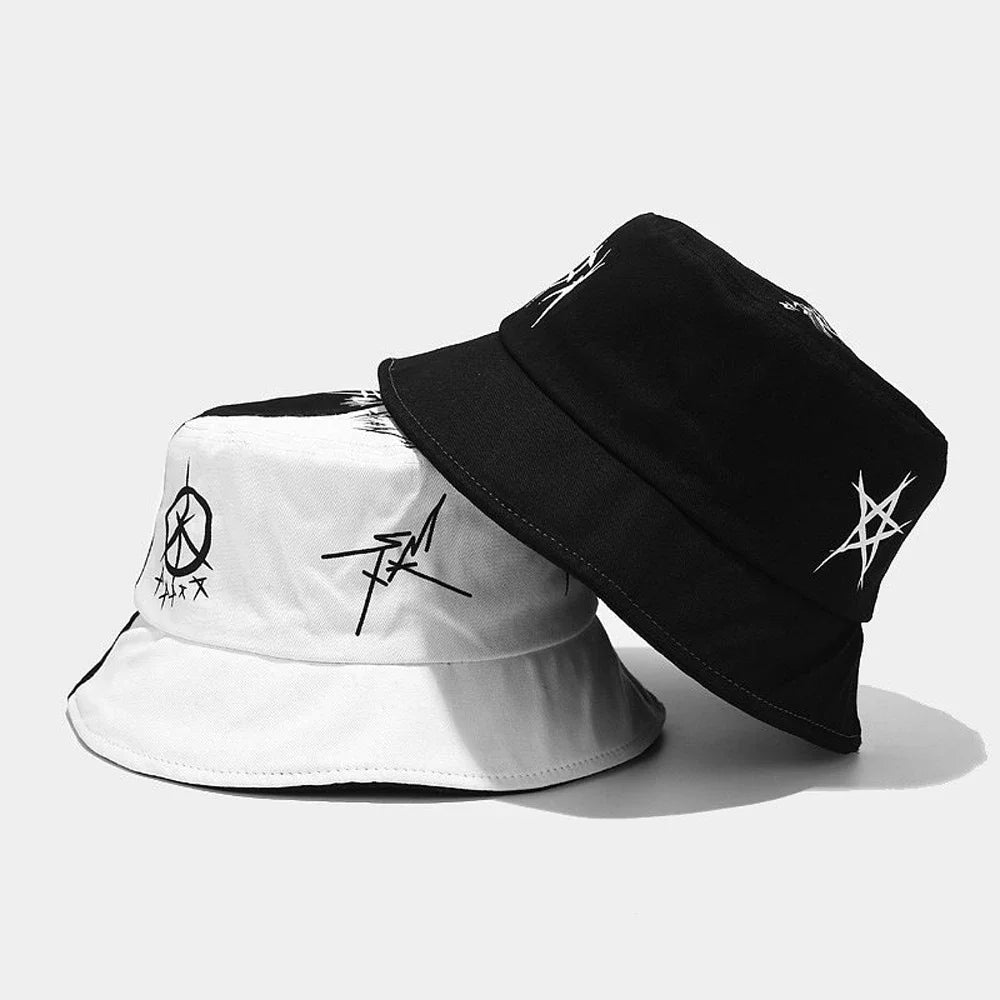 Unisex Foldable Fisherman Bucket Hat – Cotton Patchwork Graffiti Cap, Casual Outdoor Travel & Hip Hop Style
