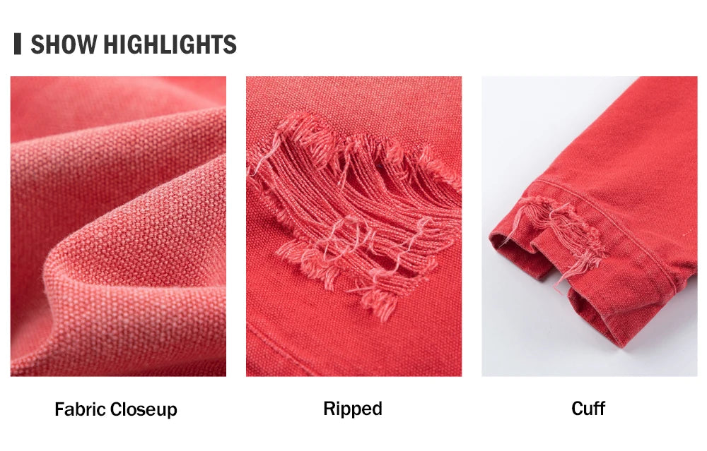 Block Cargo Jacket Mens Ripped Spring Retro High Street Long Sleeve Outerwear Men