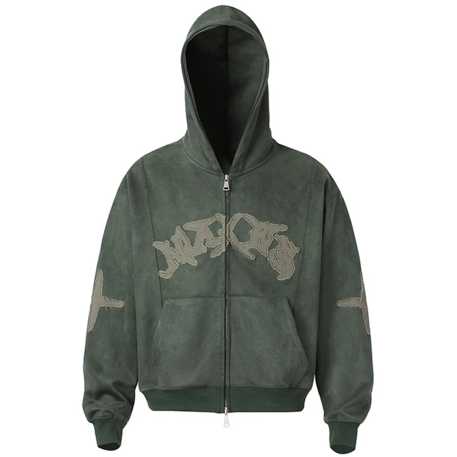 Oversized Suede Patchwork Hoodie – Vintage Harajuku Hip Hop Streetwear Hooded Sweatshirt