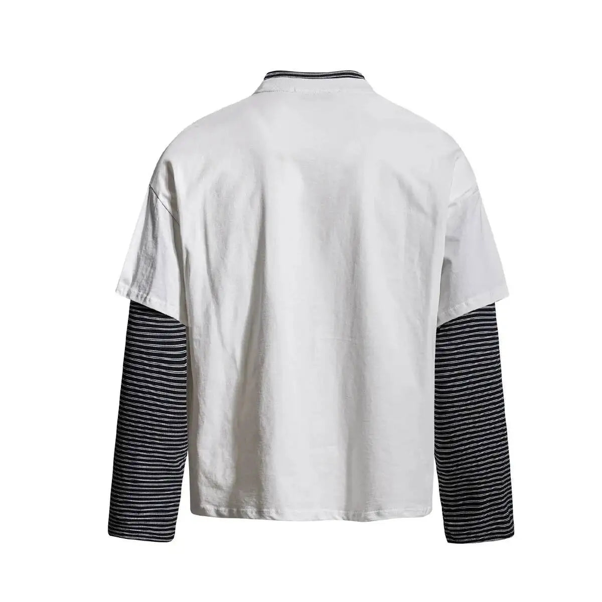 Men’s Retro Striped Long Sleeve T-Shirt – Round Neck Faux Layered Top | American Casual Streetwear