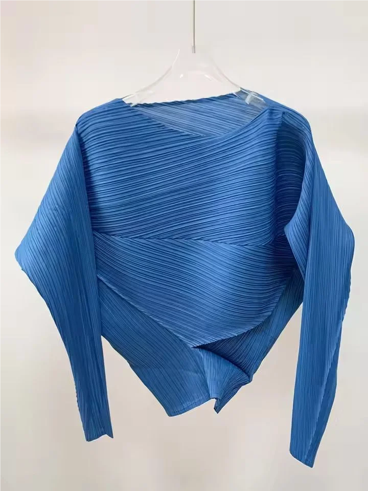 Women’s Miyake Pleated T-Shirt – Solid Color Slim-Fit Spring Top