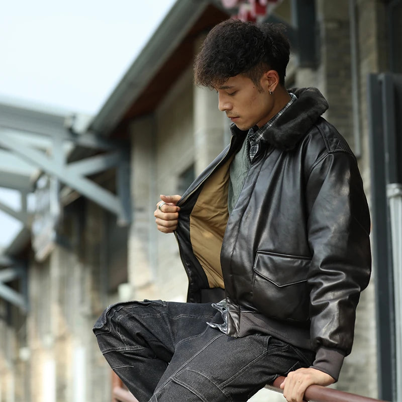 Men’s PU Leather Bomber Jacket – Vintage Aviator Flight Coat | Winter Padded Motorcycle & Military-Inspired Outerwear