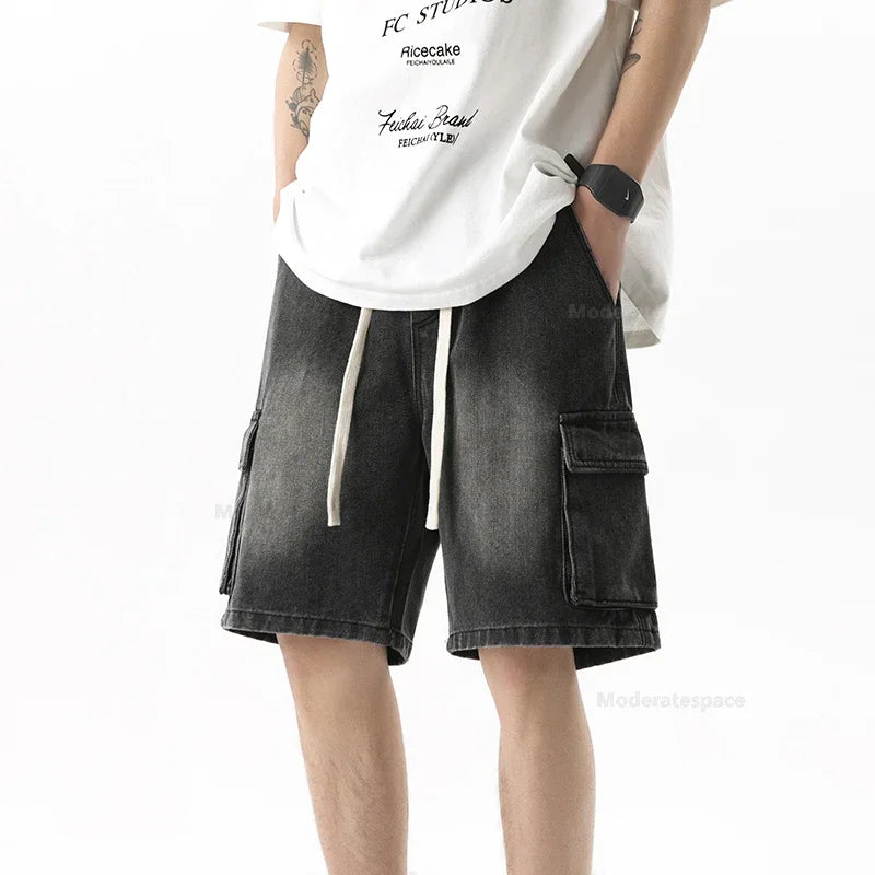 Men's Summer Denim Shorts – Loose Straight Leg Multi-Pocket Casual