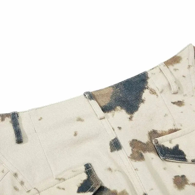 Men’s Cow Pattern Casual Pants – Loose Fit Contrast Color Curved Trousers | Spring & Autumn Streetwear