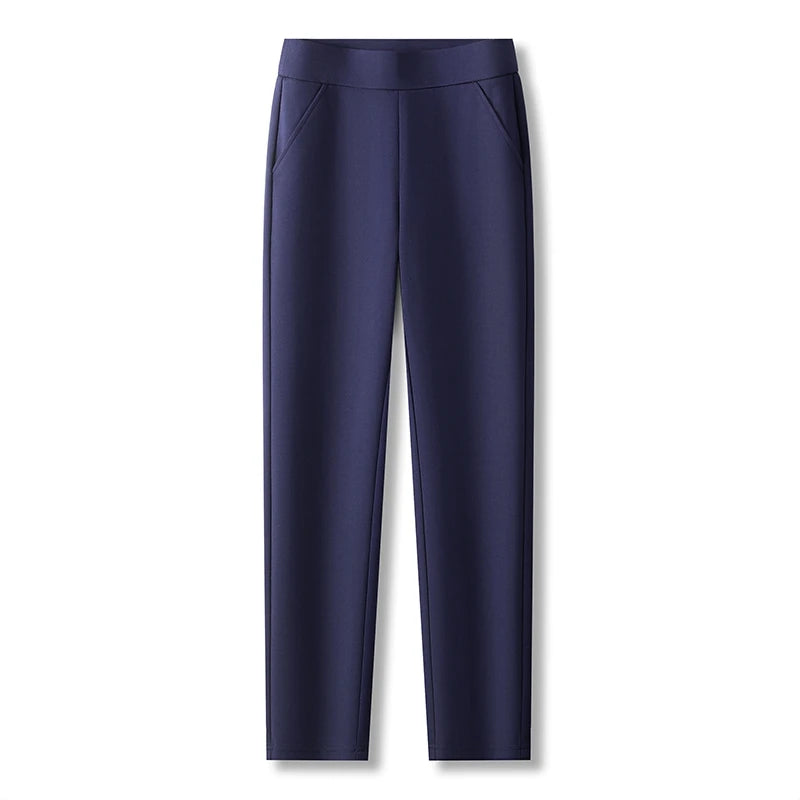 Women’s High-Waist Straight-Leg Pants – Elastic Work Trousers