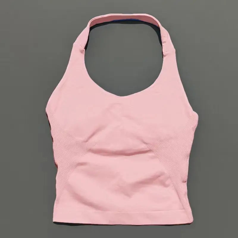 Women's Seamless Halterneck Longline Sports Tank Top – Ruched Gym Activewear