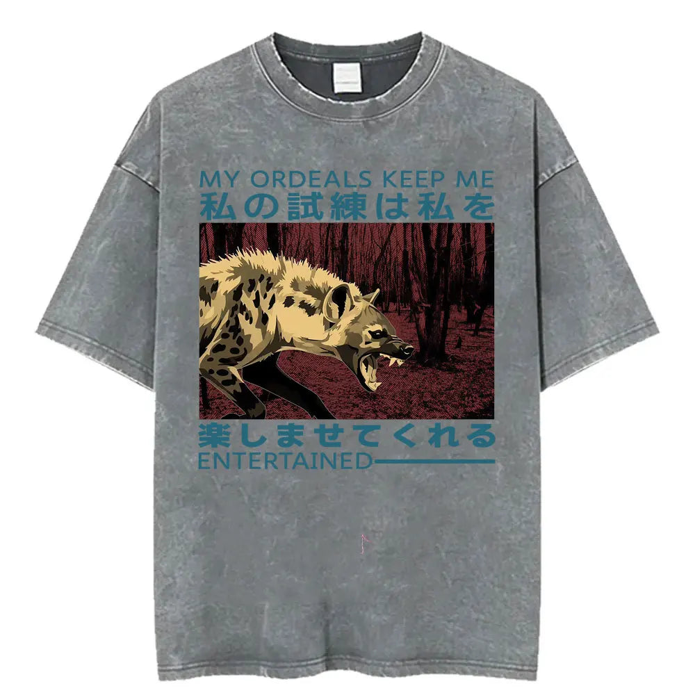 Unisex Japanese Fish Meme T-Shirt – Vintage Washed Oversized Tee | Harajuku Streetwear Graphic Top