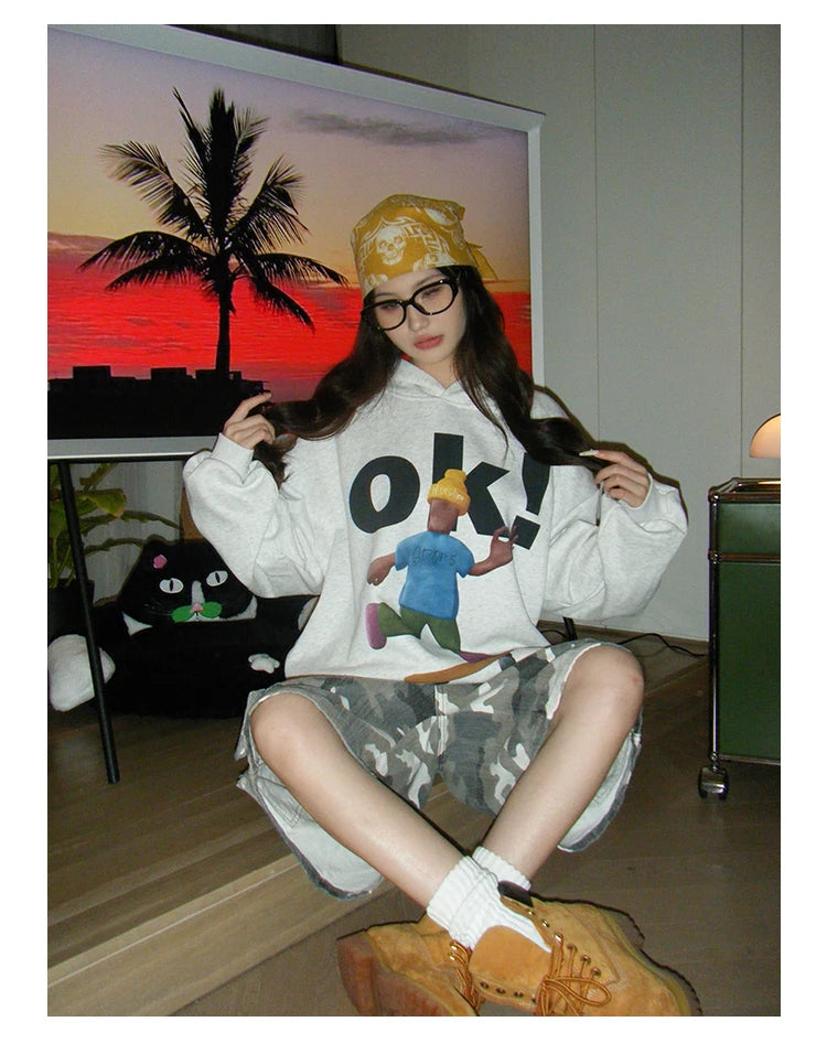 Tawaaiw Cartoon Print Hooded Hoodie – Women’s Streetwear Collection