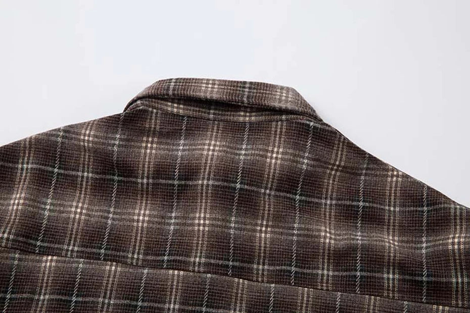 Men’s Vintage Plaid Layered Shirt – Loose Fit Long Sleeve Streetwear
