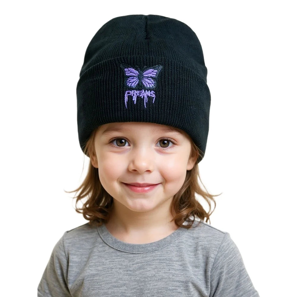 Women’s Cartoon Butterfly Knitted Beanie – Cute Crochet Winter Hat, Warm Autumn Outdoor Cap