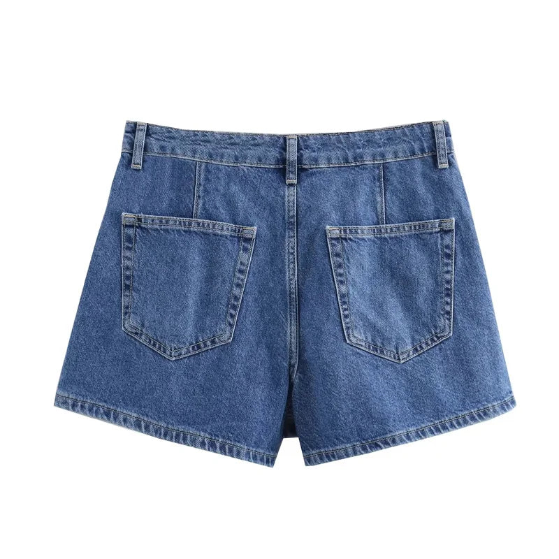 Women’s Blue Denim Cropped Shirt – Y2K Short Sleeve Top