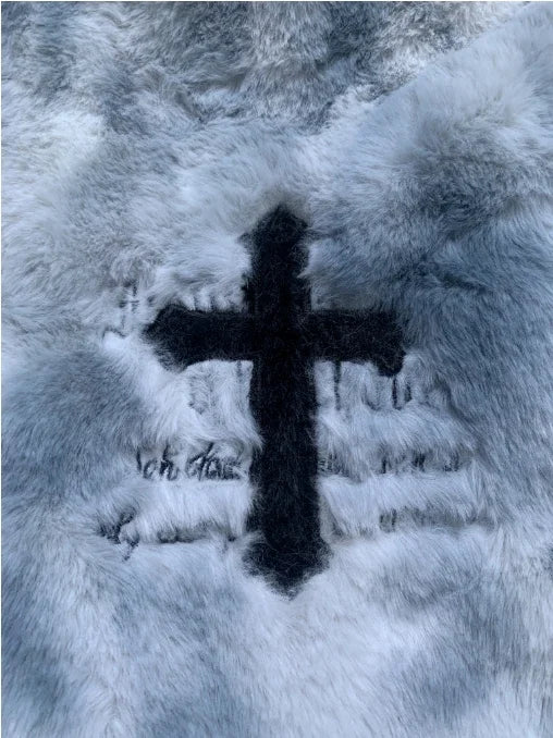 Men Rabbit Fur Jacket Coats Hip Hop Cross Letters Winter Fleece Jacket Streetwear Casual Harajuku Coat Zip Up Fashion Outerwear