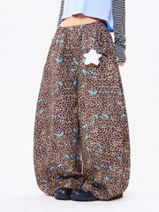 Women's Y2K Leopard Baggy Sweatpants – Harajuku Star Print Wide Leg Trousers
