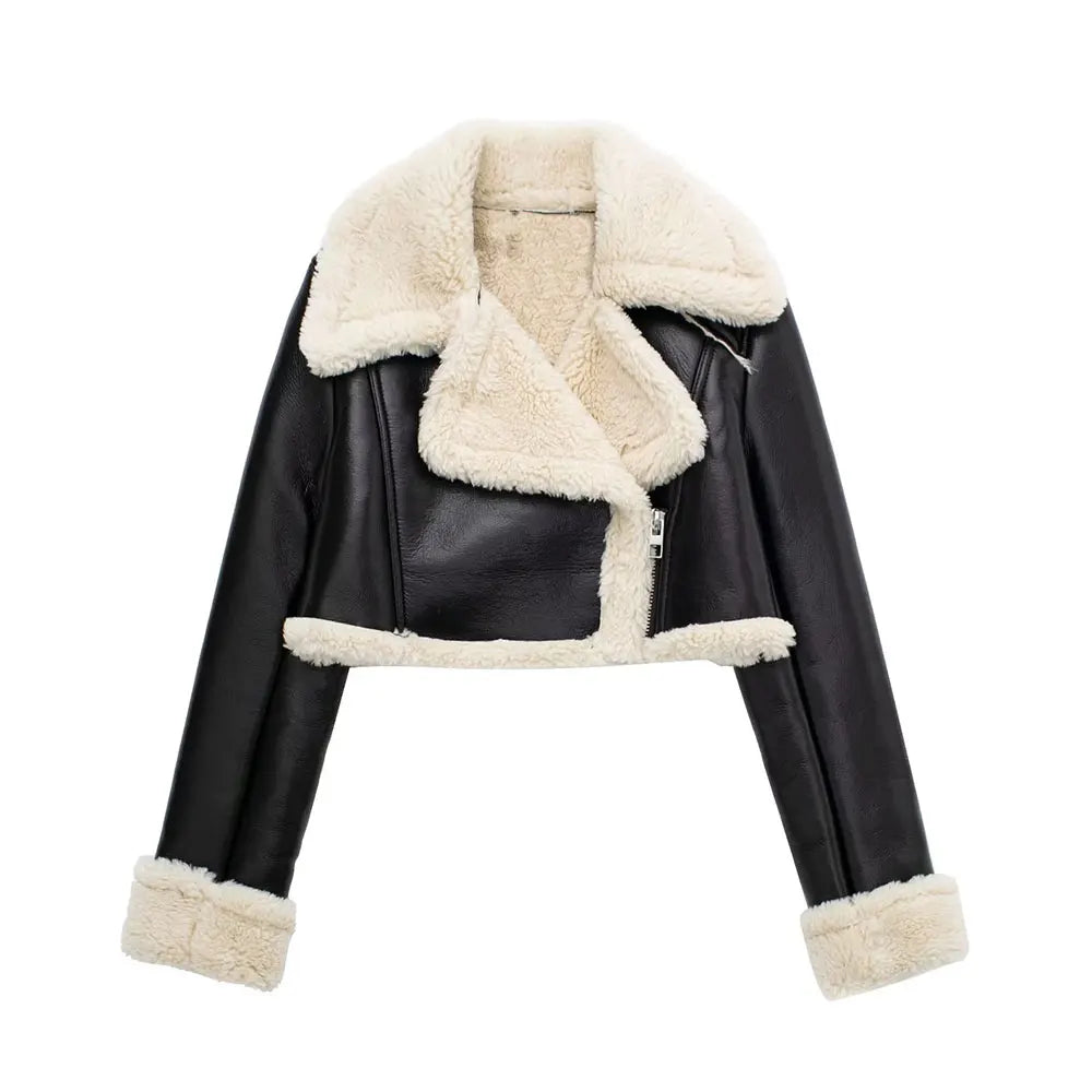 Willshela Women’s Vintage Jacket – Solid Color Front-Zip Lapel Neck Long Sleeve Casual Fashion Outerwear