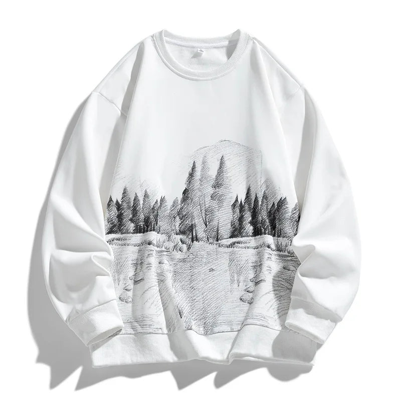 Men’s Loose-Fit Sweatshirt – Round Neck Rabbit Fur Blend Base Layer, Comfortable Autumn Casual Top