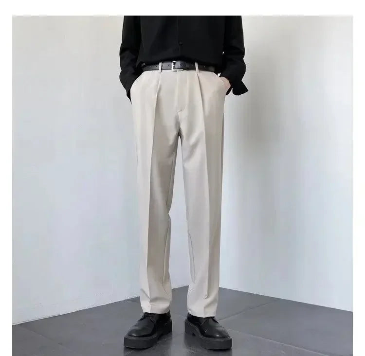 Men's Korean Drape Straight Casual Trousers – Loose Fit Smart-Casual Street Suit Pants