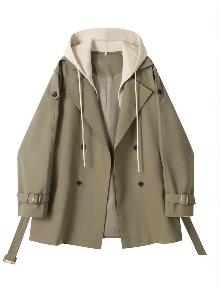 Women’s Double-Breasted Trench Coat – Belted Loose Fit Spring/Autumn Jacket