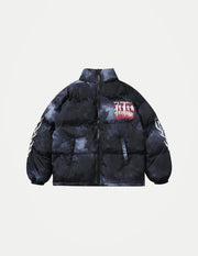 Men’s Y2K Oversized Puffer Parka – Letter Graphic Tie-Dye Winter Jacket, Warm Hip Hop Streetwear