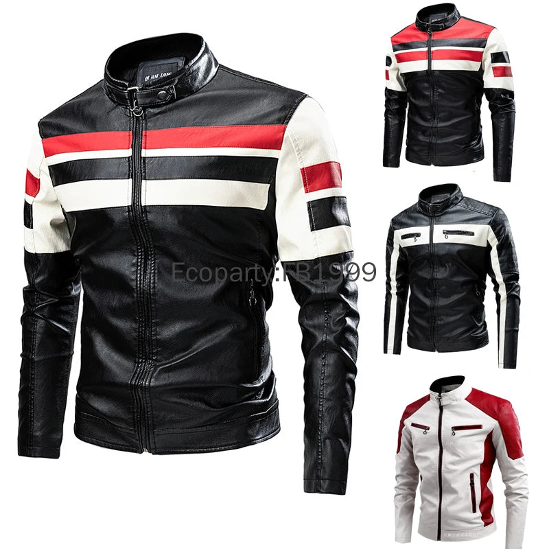 Men's PU Leather Motorcycle Jacket – Slim Fit Stand Collar Biker Coat