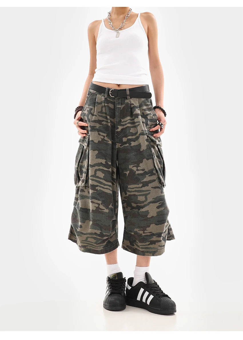 Women's Y2K Camouflage Harajuku Denim Capri Pants – Goblin Core Street Style