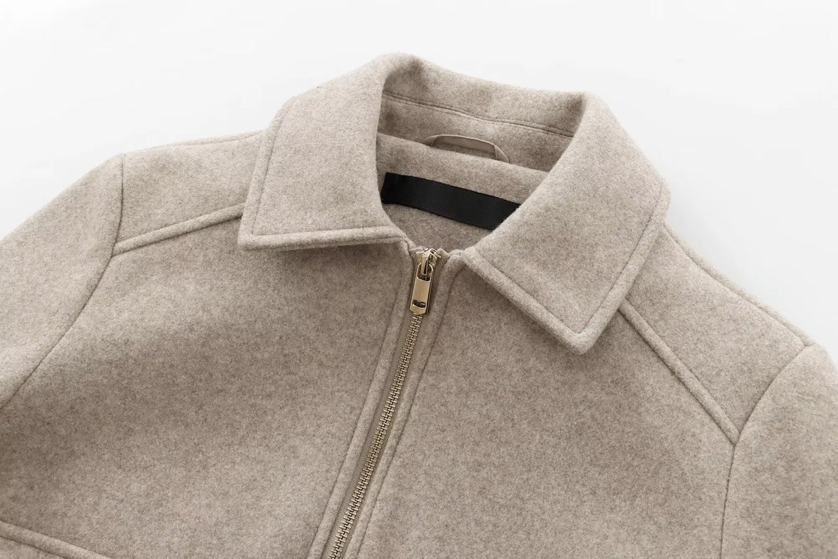 Women’s Zipper Jacket – Stylish Winter Long Sleeve Casual Coat with Pockets