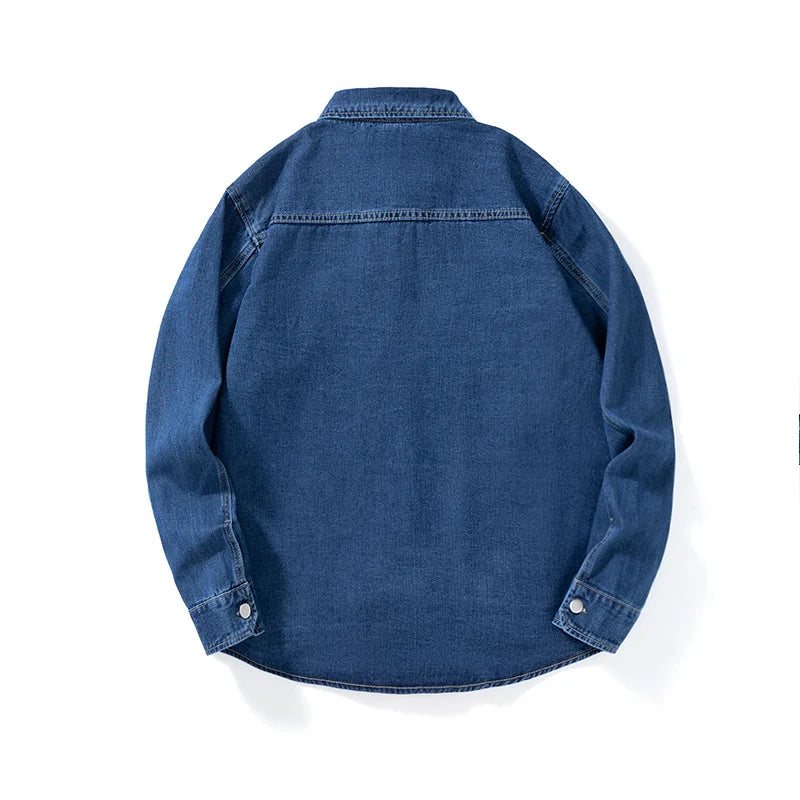 Men’s Loose Fit Denim Shirt – Solid Color Casual Overshirt | Versatile Everyday Wear
