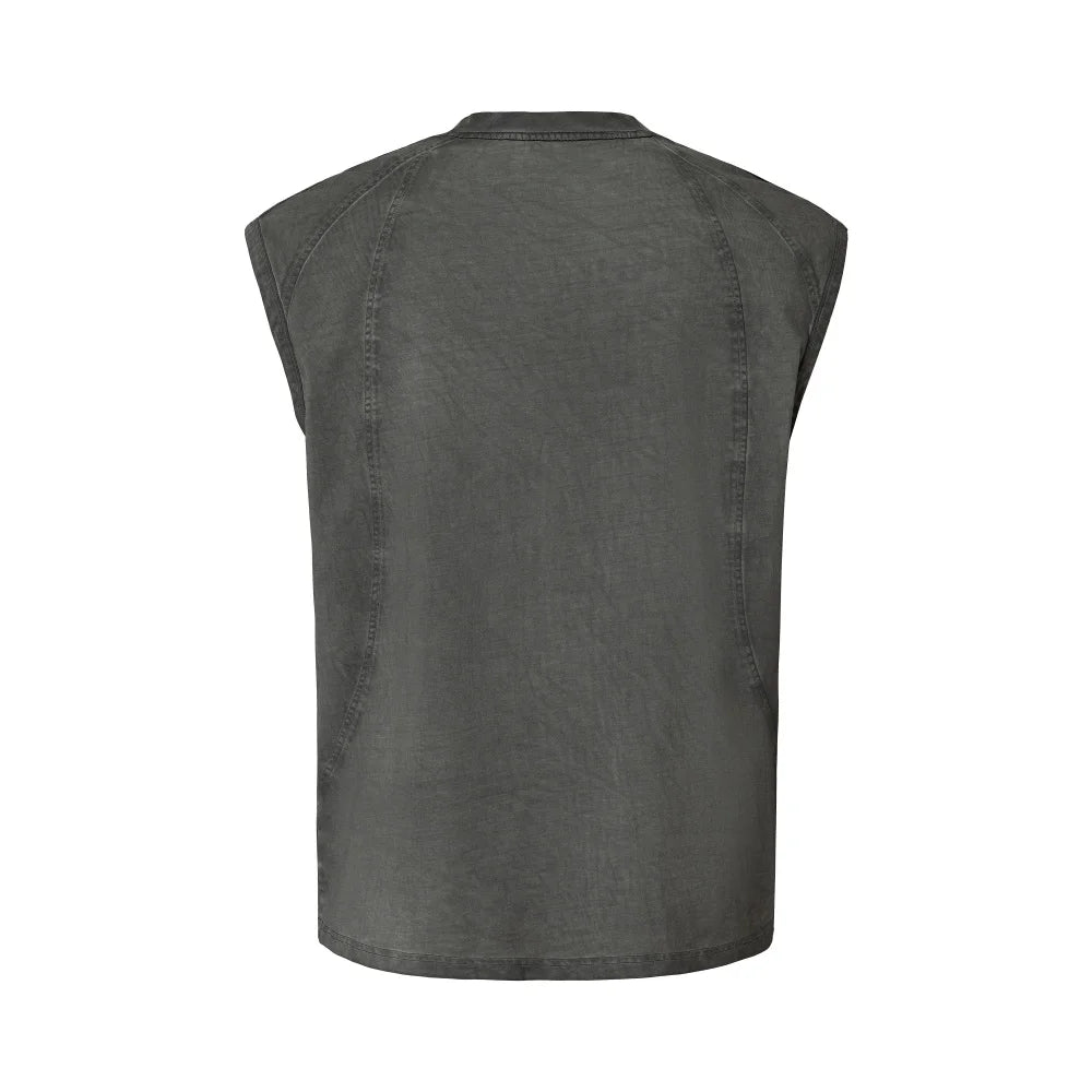 Men’s Washed Embroidered Tank Top – Distressed Sleeveless Crew Neck | Relaxed Summer Casual Streetwear