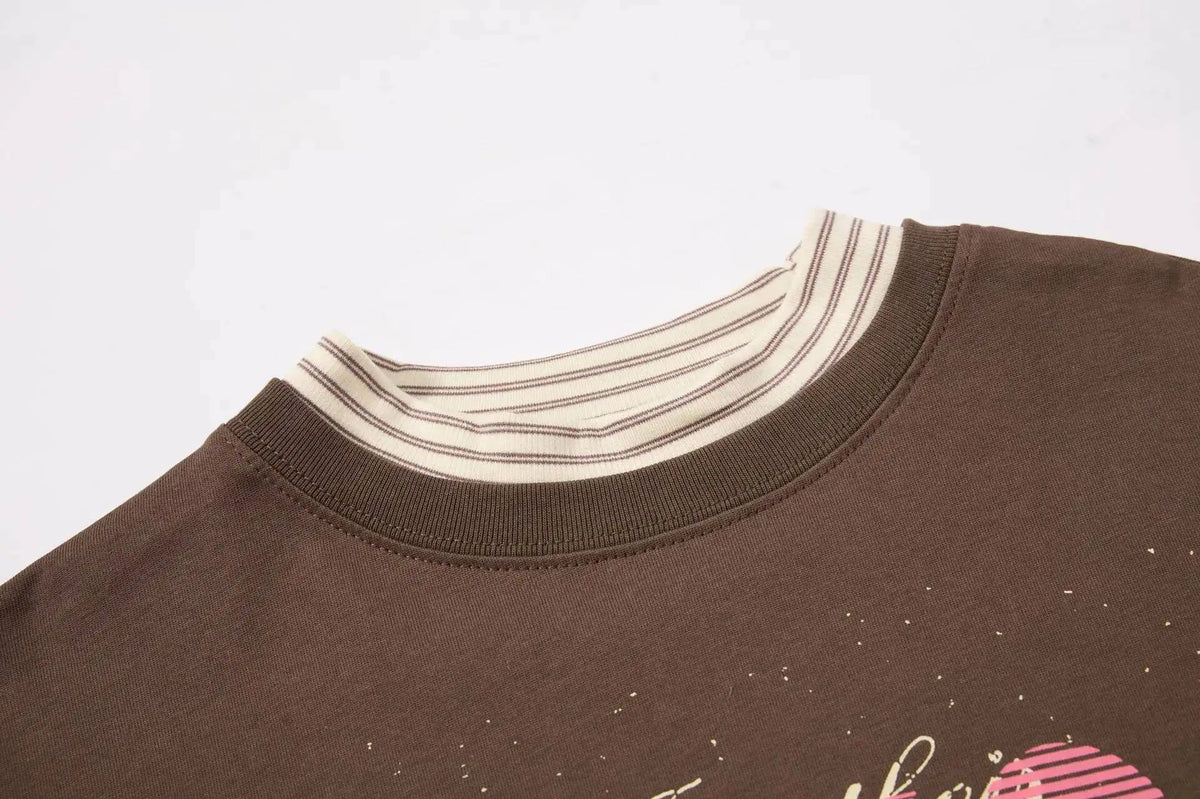 Men’s Retro Striped Long Sleeve T-Shirt – Round Neck Faux Layered Top | American Casual Streetwear