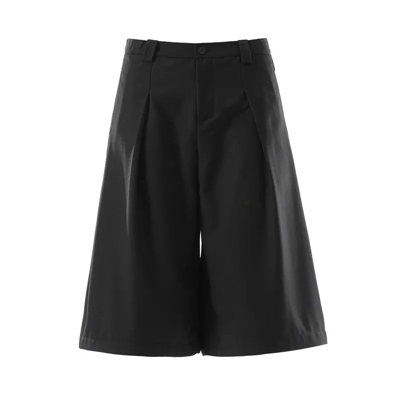 Men’s Japanese Streetwear Wide-Leg Shorts – Loose Fit Calf-Length Casual Suit Pants | Summer