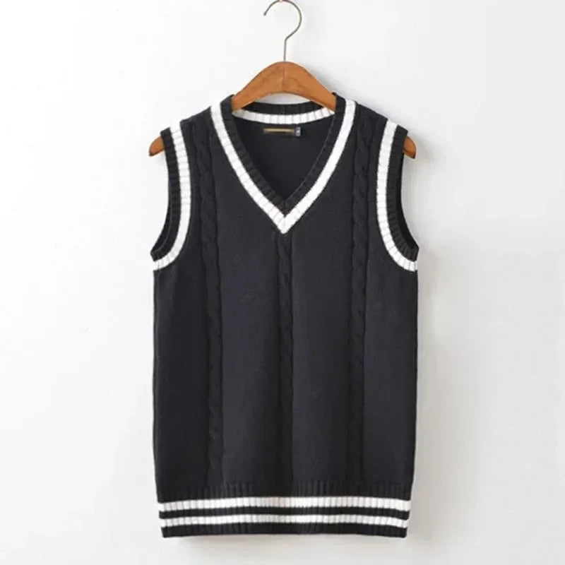 Men’s Striped Knit Vest – V-Neck Sleeveless Sweater Waistcoat | Casual Layering Top for Smart & Streetwear Looks
