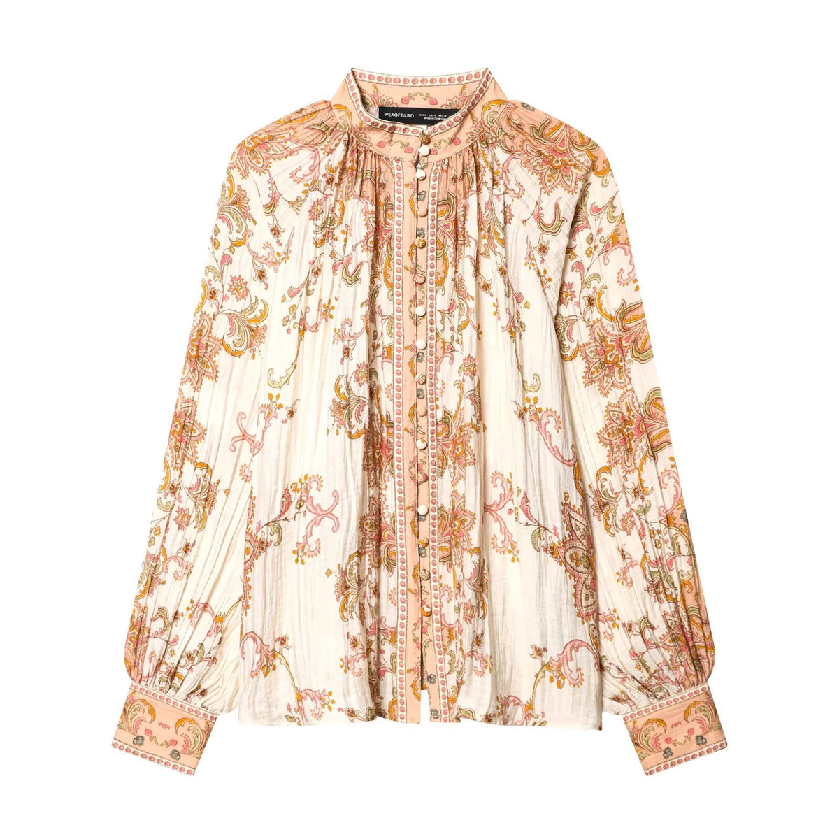 Women’s Retro Printed Pleated Blouse – Elegant Single-Breasted Top | Chic European & American Style