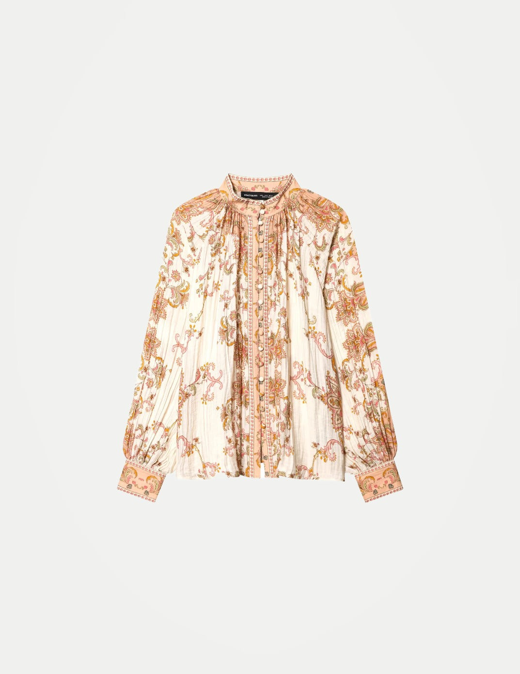 Women’s Retro Printed Pleated Blouse – Elegant Single-Breasted Top | Chic European & American Style