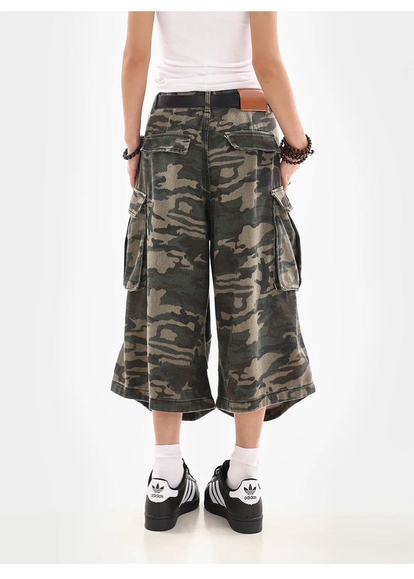 Women's Y2K Camouflage Harajuku Denim Capri Pants – Goblin Core Street Style