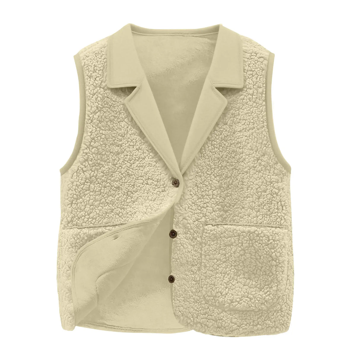 Women’s Sherpa Fleece Vest – Warm Lapel Collar Button-Front Sleeveless Jacket with Pockets