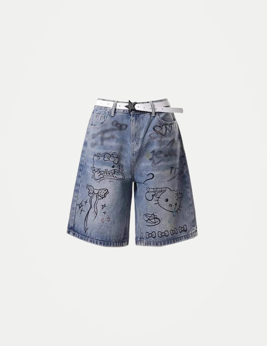 Women’s Retro Graffiti Denim Shorts – Loose Wide-Leg Five-Point Jeans | American Streetwear Summer