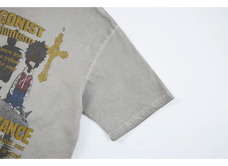 Unisex Retro American Letter Print T-Shirt – Loose Fit Cotton Casual Streetwear Top