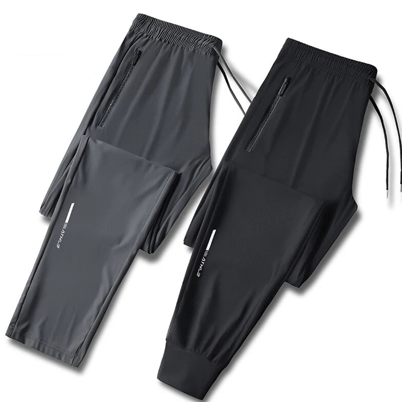 Men’s Ice Silk Summer Pants – Lightweight Quick-Dry Stretch Casual Running Trousers